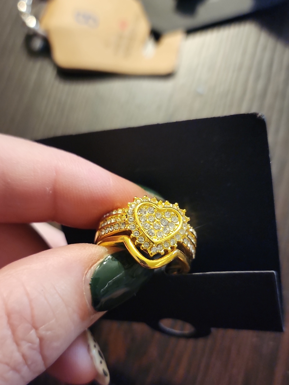 Gold Heart Pavé Crystal Stackable Ring - Women's Jewelry